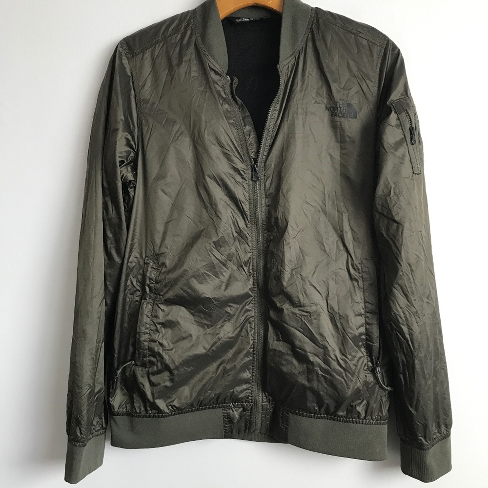 THE NORTH FACE WOMENS BOMBER JACKET GREEN ZIP FRONT MENS SMALL